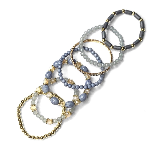 LAST 1!  Slate & Gold Toned Stacking  Bracelets w/Natural Hematite Oval Stones - Picture 3 of 5